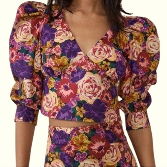 Zara Floral Puff Sleeve Crop Top - Picture 1 of 10